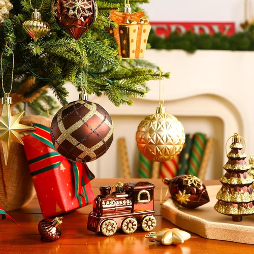 Miniatura 6 de Alupssuc Juego de 82 bolas de Navidad, encantador juego de regalo clásico, decoración de plástico inastillable para árbol de Navidad, vacaciones