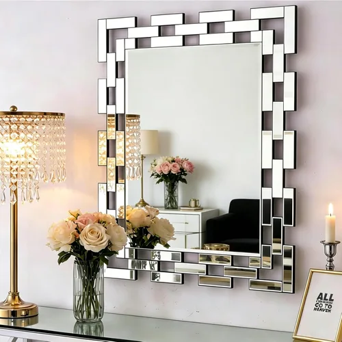 Chende Espejo de pared para decoración de sala de estar, espejo decorativo grande de 36 x 24 pulgadas con marco de vidrio, elegante espejo de acento