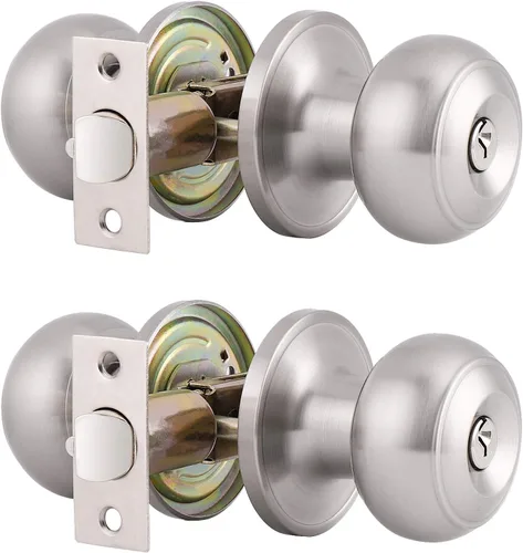 Miniatura 12 de Gobrico Paquete de 2 pomos para puerta exterior con llave negra mate, pomo de puerta de entrada, cerraduras de puerta de bola plana con la misma