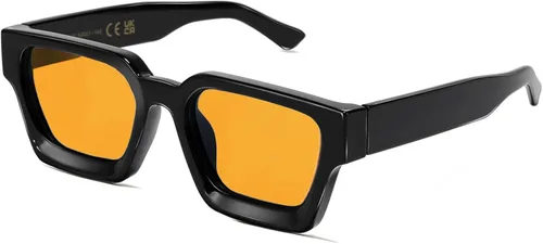 SHEEN KELLY Gafas de sol rectangulares gruesas retro gruesas para mujeres y hombres, a la moda, cuadrados, negros, montura tipo tortie, gafas de