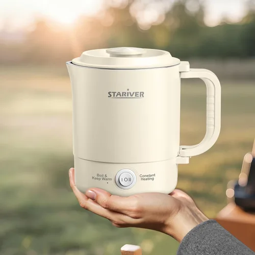 Stariver Hervidor Eléctrico Portátil de Viaje, Hervidor Eléctrico Pequeño de 600ML con Asa Plegable, Hervidor de Agua Colapsable de Acero Inoxidable