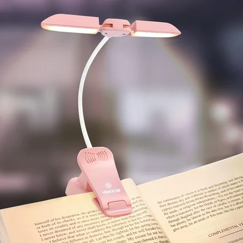 Vekkia - Luz de libro recargable con 14 LED para leer por la noche, luz de lectura para cuidar los ojos para libros en la cama, ajustable en 180°,