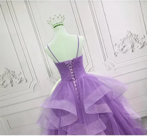 Miniatura 9 de ZSHAOLHYJYZS Vestidos de graduación de tul con purpurina 2024 con tirantes delgados, vestido de baile para mujer, vestidos largos de regreso a casa