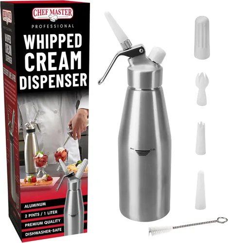 Chef Master Dispensador de crema batida de acero inoxidable de grado profesional de 2 pintas
