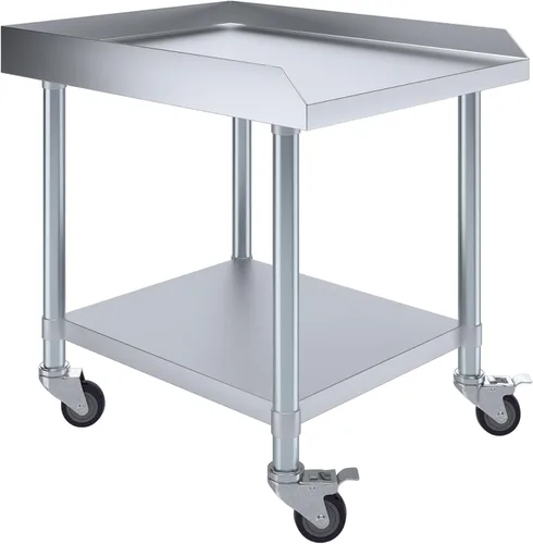 AmGood Soporte para equipo de acero inoxidable con estante inferior + ruedas, resistente, grado comercial, certificado NSF (30 pulgadas de ancho x