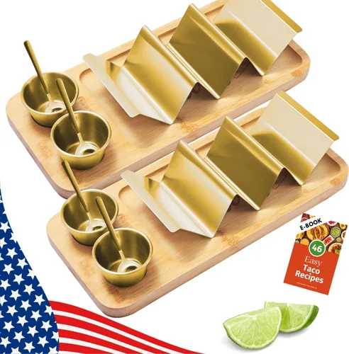 Miniatura 10 de Kit de Soportes para Tacos, Set 3-en-1 - Soporte para Concha de Taco + Bandeja de Servicio + Taza para Salsa, Plato de Presentación para Tacos