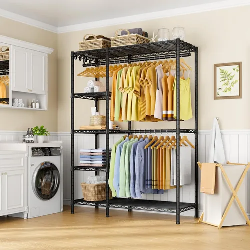 Miniatura 4 de Ulif F2 - Perchero de ropa de 5 niveles, perchero resistente para dormitorio, organizador de almacenamiento de clóset ajustable independiente, 46.1