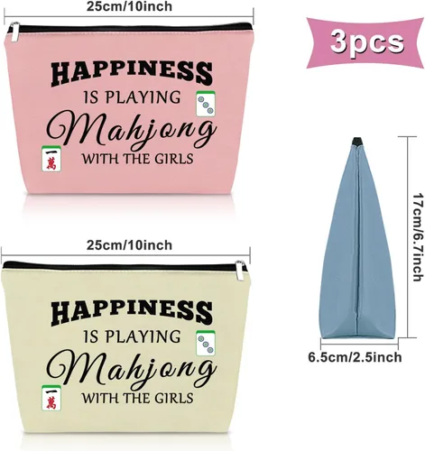 Miniatura 2 de Sazuwu Mahjong - Bolsa de maquillaje divertida para mujer, Azul, rosa y beige, Bingo