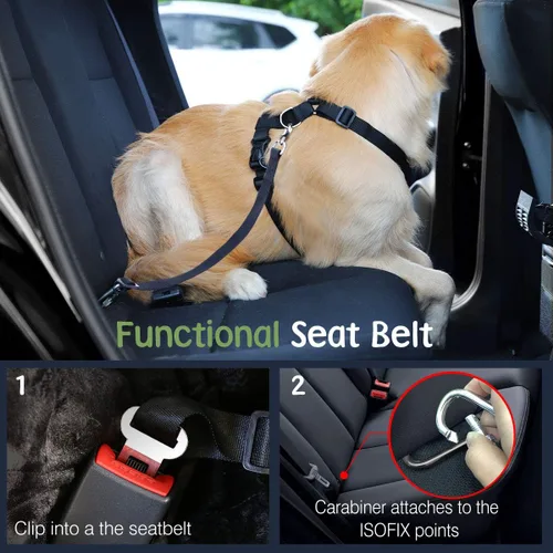 Miniatura 5 de VavoPaw cinturón de seguridad para perro, arnés de coche para mascotas con hebilla ajustable, cinturón de seguridad de nailon para vehículos, Púrpura