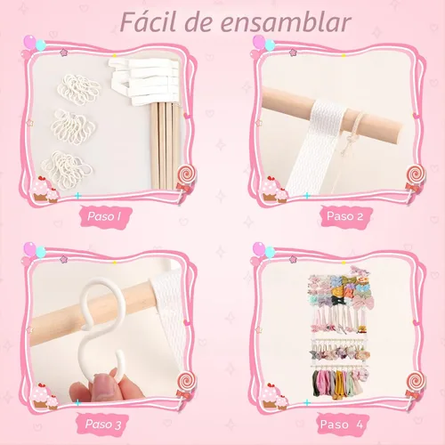 Miniatura 4 de POVETIRE Organizador de lazos para el pelo con soporte para diadema para niñas, organizador de almacenamiento para diademas y accesorios para bebé