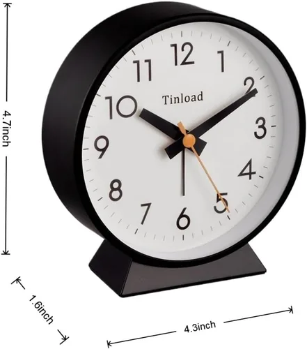 Miniatura 3 de Tinload Reloj despertador analógico retro antiguo de 4.5 pulgadas, funciona con pilas, pequeño reloj silencioso de mesita de noche, iluminado bajo