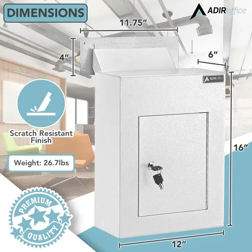 Miniatura 2 de AdirOffice Caja fuerte para colgar a través de la pared, acero grueso duradero con canal ajustable, bóveda de correo para casa, oficina, hotel
