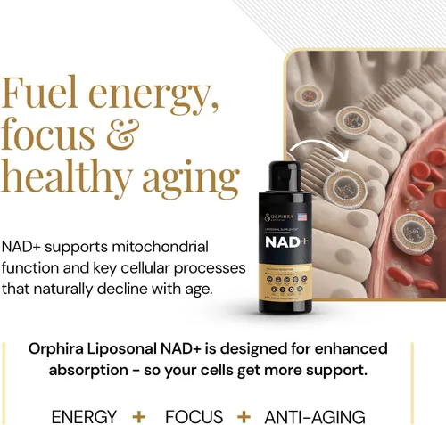 Miniatura 3 de Orphira - Suplemento liposomal líquido NAD+ - 10 veces mejor absorción para energía celular, claridad mental, envejecimiento saludable y apoyo