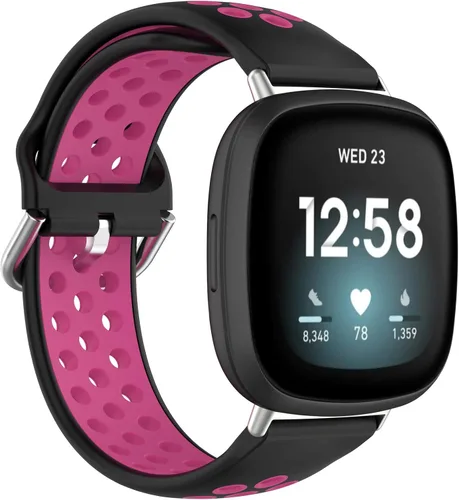 Miniatura 11 de BabyValley Correa compatible con Fitbit Versa 4/Versa 3/Sense Banda de silicona + conector de metal Correa de pulsera transpirable Correa de reloj