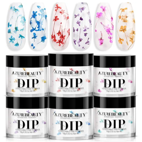Miniatura 17 de AZUREBEAUTY Juego de uñas en polvo de inmersión, 6 colores con purpurina, rojo, verde, plateado, dorado, kit de iniciación de polvo de inmersión