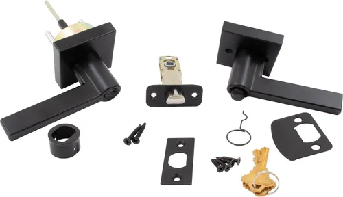 Miniatura 2 de Stone Harbor Hardware Vienna - Manija de puerta con roseta cuadrada, pestillo de entrada, llave SC, negro mate