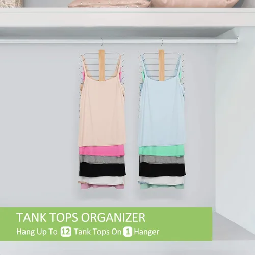 Miniatura 3 de Percha para camisetas sin mangas, paquete de 2 organizadores de brasieres, soporte de madera resistente para ahorrar espacio, organizadores