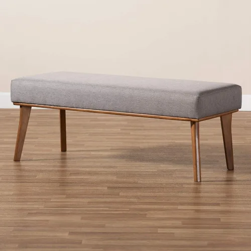 Miniatura 6 de Baxton Studio Odessa - Banco de comedor tapizado de tela gris y acabado marrón nogal, banco de comedor de madera