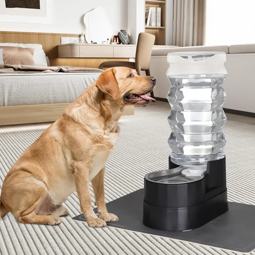 Miniatura 8 de RIZZARI Dispensador automático de agua para perros mejorado: comedero elevado grande de acero inoxidable negro de 9L por gravedad para mascotas
