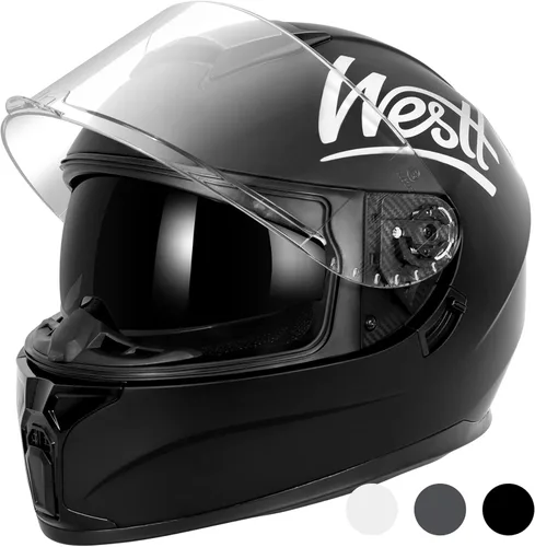 Miniatura 8 de Westt Cascos de Motocicleta Compactos – con Doble Visera, Aprobado por DOT, Casco Integral para Hombres, Mujeres y Adultos, Ligero Storm X Gris