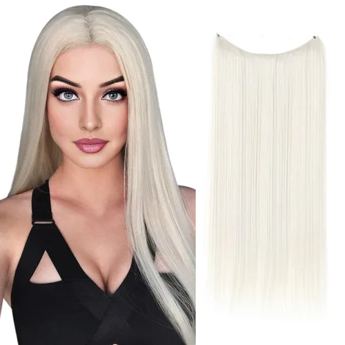 Miniatura 13 de SARLA Extensiones de cabello con alambre invisible de reflejos cortos rectas postizos sintéticos diadema transparente ajustable para mujeres 14