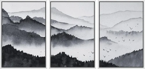 Miniatura 38 de NWT Lienzo enmarcado para pared, juego de arte en acuarela pastel, bosque de montaña oscura, naturaleza silvestre, ilustraciones de arte moderno