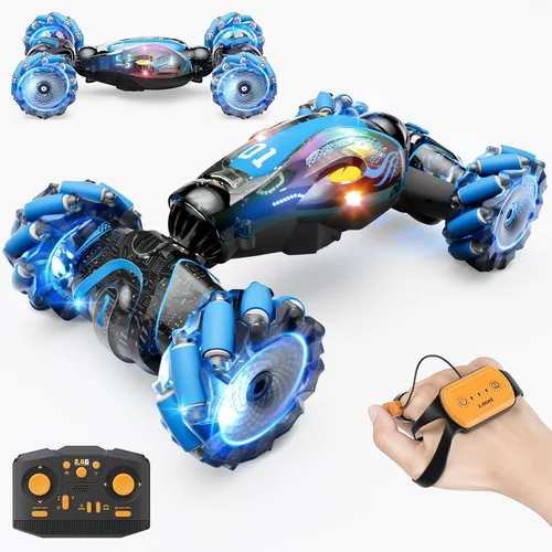 Gigilli Auto de acrobacias RC con detección de gestos para niños de 8 a 12 años, autos RC para niños, juguetes de giro y deriva con luces de música