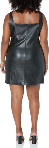 Miniatura 5 de The Drop Hank - Mini vestido de piel vegana con cuello cuadrado para mujer