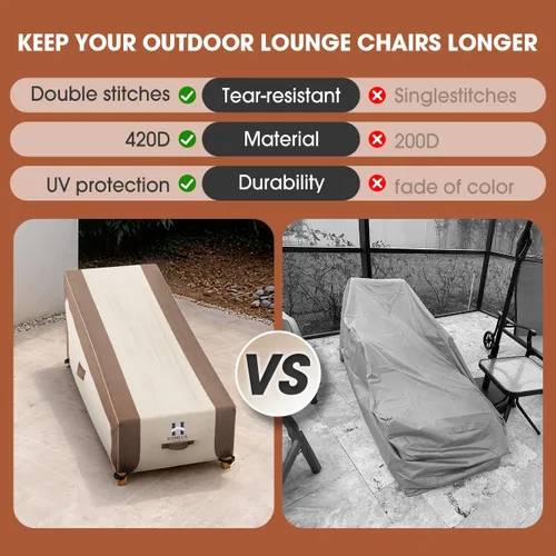 Miniatura 5 de HAMLER Funda para silla de salón, fundas resistentes para tumbonas para exteriores, impermeables, fundas para muebles de exterior para muebles
