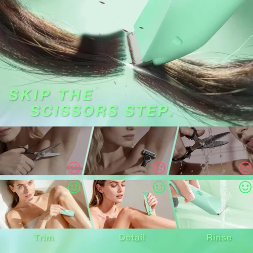 Miniatura 9 de Recortadora de bikini para mujer, afeitadora eléctrica de doble extremo para línea de bikini y vello púbico, impermeable, recargable, USB-C, Verde