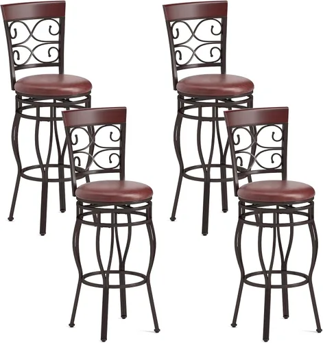 Miniatura 9 de Giantex - Juego de 2 taburetes de bar giratorios de 30 pulgadas, taburetes de bar de altura de barra con respaldo, asiento tapizado de cuero PU