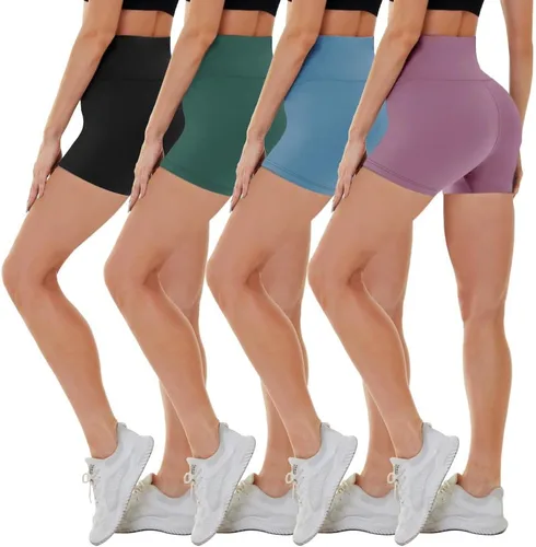 CAMPSNAIL - Paquete de 4 pantalones cortos de ciclista para mujer de cintura alta - 5"/8" de control de abdomen, pantalones cortos atléticos suaves