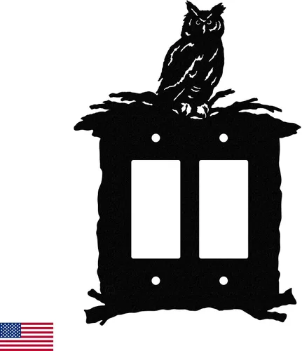 Owl in Woods - Placa de pared (doble basculante (GFCI), color negro