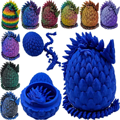 Miniatura 11 de Huevo de Dragón Impreso en 3D Articulado Piedra Preciosa Dragón Juguete de Ansiedad Figurina - Dragones de Color Vibrante Flexibles Alivio para Rojo