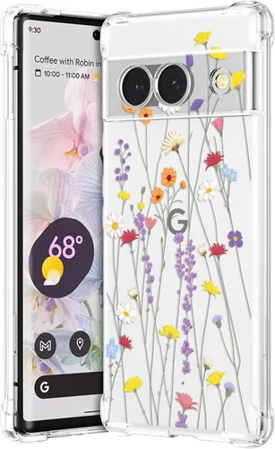 Miniatura 27 de RALEAVO - Funda floral para Google Pixel 7a, funda transparente con hojas y flores, diseño delgado y lindo para niñas y mujeres, cubierta de Verde