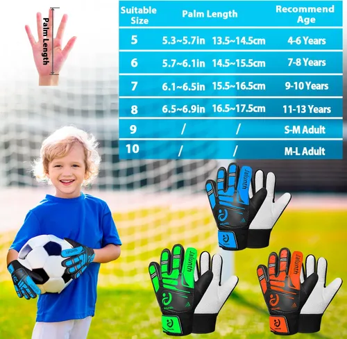 Miniatura 6 de Jalunth Guantes de portero de fútbol para niños y jóvenes, guantes de portero de campo para niños y niñas, guantes de entrenamiento con agarre
