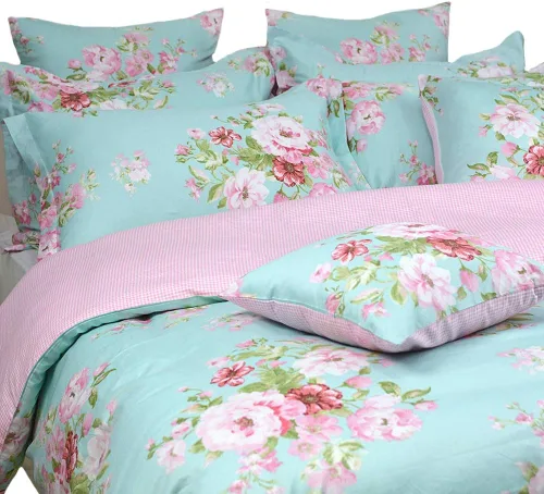 FADFAY Juego de funda de edredón con diseño floral desgastado rosa, 100% algodón, 3 piezas, juego de ropa de cama estilo rústico, 1 funda de edredón