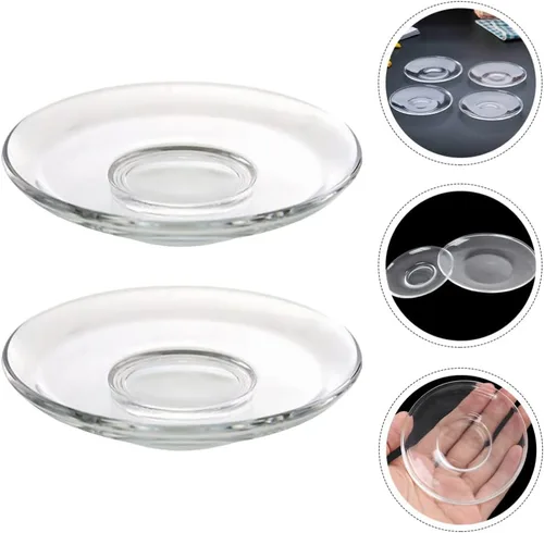 Miniatura 4 de Housoutil Plato de té de vidrio Platos de café Platillos de placa de vidrio transparente: 2 piezas de soporte de bolsa de té Decoración de mesa