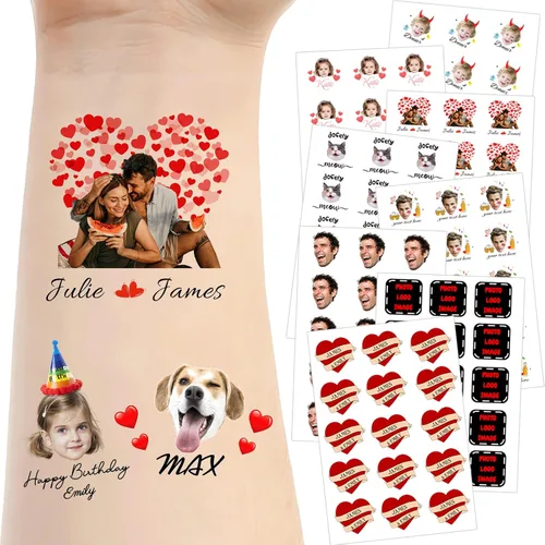 Miniatura 23 de Tatuajes temporales personalizados para la cara, tatuajes faciales personalizados con nombre de foto, logotipo, texto, calcomanía de tatuaje falsa