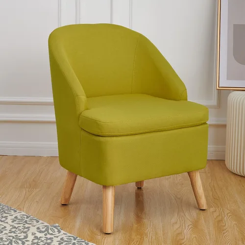 Miniatura 13 de SIMPLEOPULENCE - Silla de barril decorativa para sala de estar, silla de club tapizada de tela moderna con respaldo curvado y patas de madera Marrón
