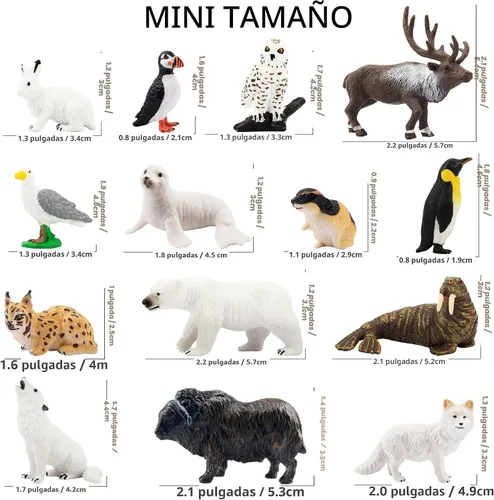 Miniatura 3 de Toymany Juego de 14 mini figuras de animales árticos, juguetes de animales polares con oso polar, caribú, pingüino, morsa, lobo, figuras