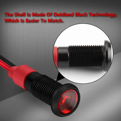 Miniatura 4 de DaierTek Luz Indicadora LED de 1/4" 12 Voltios 6mm 12V Lámpara Piloto Roja IP67 Impermeable Material de Aluminio Metal Bisel Negro Marino con Cables