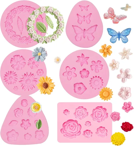 Miniatura 11 de Moldes de silicona con diseño de mariposa, 6 moldes de flores para chocolate, para tartas, fresas, hornear, cupcakes, arcilla de resina Moldes