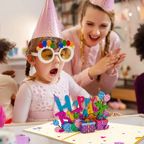Miniatura 3 de Tarjeta de cumpleaños desplegable 3D – Elegante tarjeta de felicitación emergente de pastel floral de mariposa rosa para mujeres, mamá, esposa