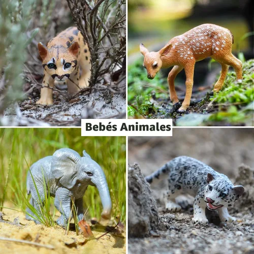 Miniatura 3 de Toymany 12 figuras de animales del bosque, figuras realistas de animales del bosque, juguetes incluyen elefante, león de montaña, jirafa y cachorros