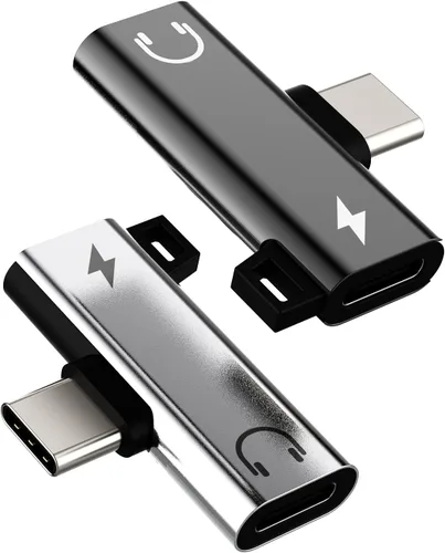 Adaptador auxiliar USB C 2 en 1, carga rápida de 60 W, calidad de sonido de alta fidelidad, compatible con tabletas y portátiles, paquete de 2