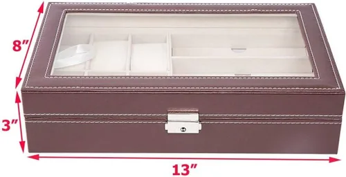 Miniatura 12 de AUTOARK AW-004 - Caja de cuero para 6 relojes y 3 lentes y gafas de sol con organizador de joyas, cajas de almacenamiento para hombre y mujer, tapa