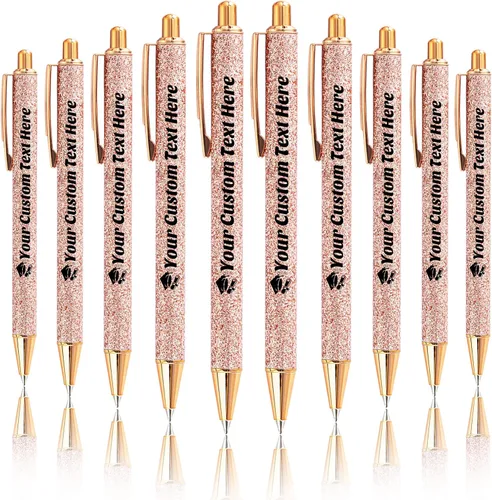 Miniatura 59 de 10 bolígrafos personalizados con purpurina, bolígrafos impresos personalizados a granel, bolígrafos retráctiles de tinta negra para graduación