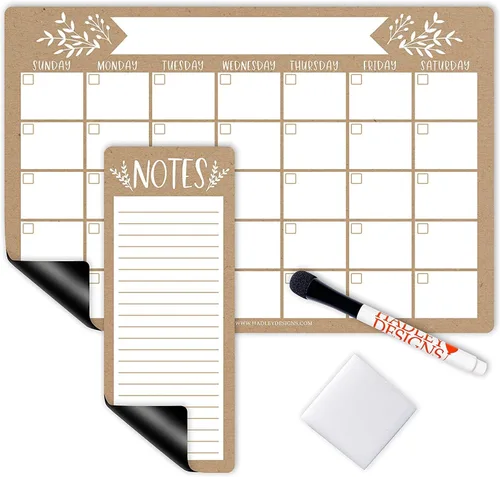 Miniatura 16 de Hadley Designs Calendario magnético grande vintage y pizarra de borrado en seco para refrigerador, calendario magnético de pizarra blanca, imán
