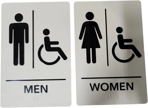 Miniatura 20 de Hecho en EE.UU. - Letreros de Baños para Hombres y Mujeres Compatibles con ADA, Señales de Puertas de Baño para Oficinas, Negocios y Restaurantes